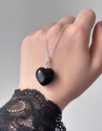 925 Silver Natural Black Agate Stone Pendant