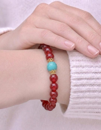 Multi Stone Bracelet , 8mm Red Agate & Turquoise Bracelet