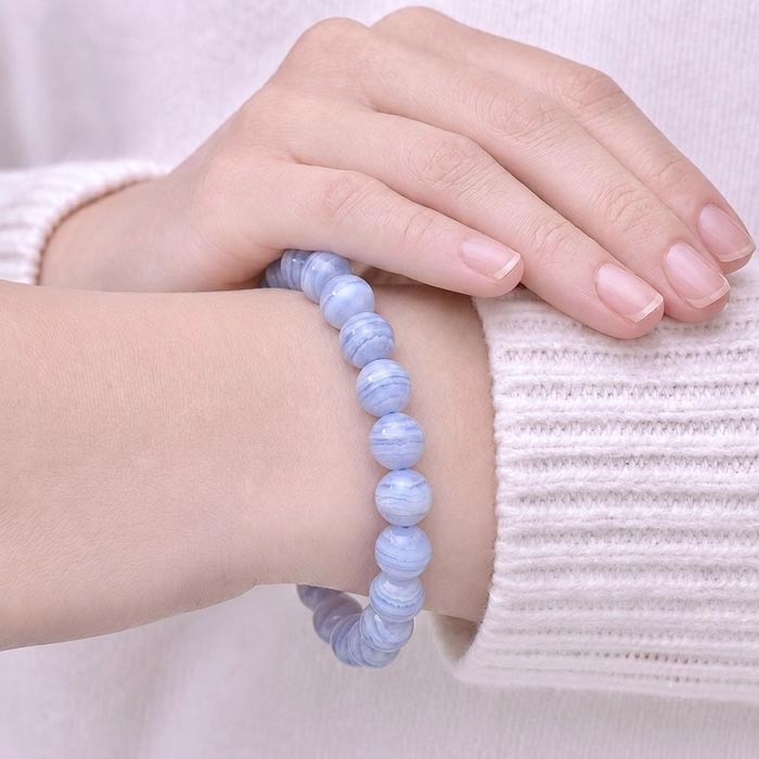 8mm Natural Blue Chalcedony ( Lace Agate ) Stone Bracelet