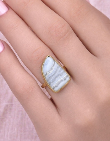925 Natural Blue Chalcedony ( Lace Agate ) Stone Ring