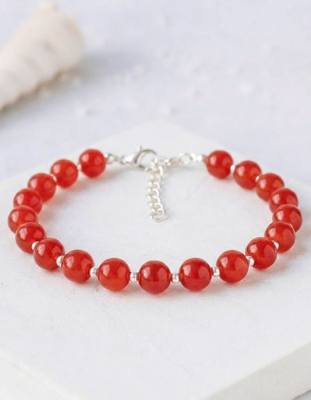 925 Sterling Silver Bracelet , 6mm Natural Red Agate Bracelet