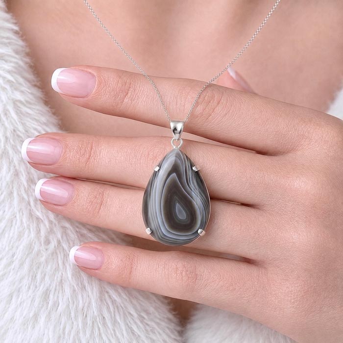 925 Silver Natural Botswana Agate Pendant