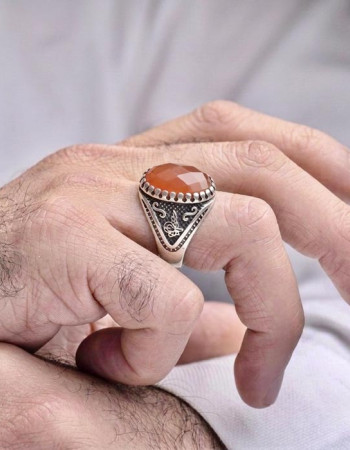 925 Silver Natural Agate Ring - Men Ring