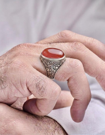925 Silver Natural Red Agate Ring - Men Ring