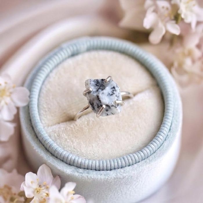 925 Silver Natural Dendritic Agate Ring