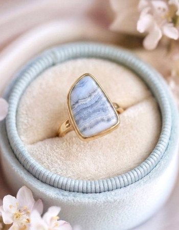 925 Natural Blue Chalcedony ( Lace Agate ) Stone Ring
