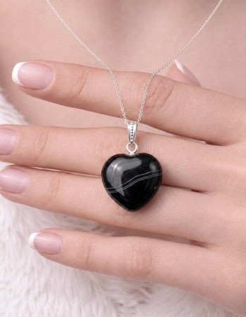 925 Silver Natural Black Agate Stone Pendant