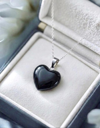 925 Silver Black Onyx Pendant -  Heart of Love Size 1