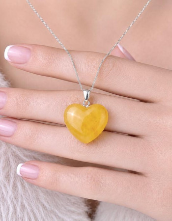925 Silver Natural Baltic Amber Pendant -  Heart of Love
