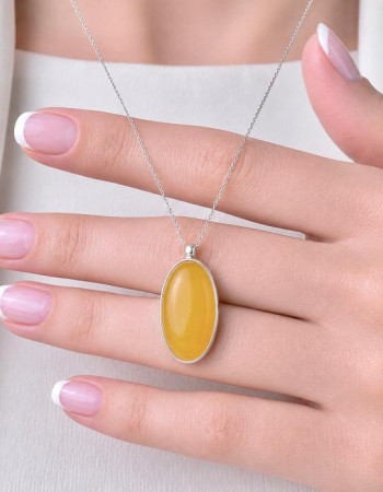 925 Silver Natural Baltic Amber Pendant - Square Shape