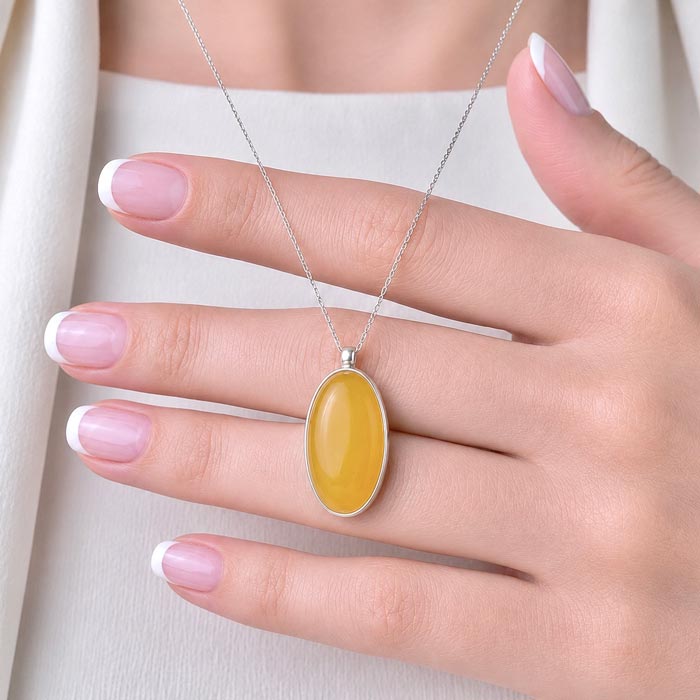 925 Silver Natural Baltic Amber Pendant - Square Shape