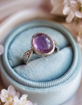 925 Silver Natural Amethyst Stone Ring - Special Ring Design