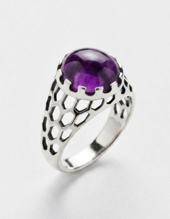 925 Silver Natural Amethyst Stone Ring - Men Ring