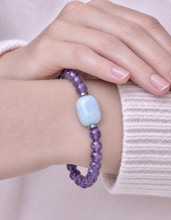 6 mm Natural Amethyst & Aquamarine Bracelet