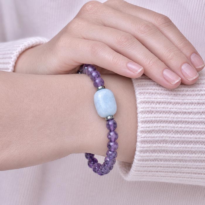 6 mm Natural Amethyst & Aquamarine Bracelet