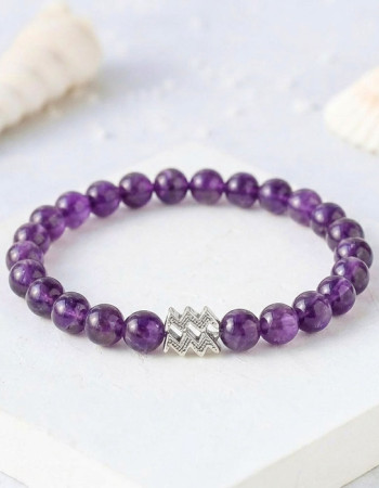 6mm Natural Amethyst Bracelet - Zodiac Sign can be added to the bracelet