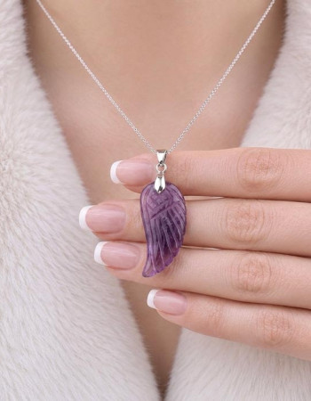 925 Silver Natural Amethyst Necklace - Wing of angels Model 2