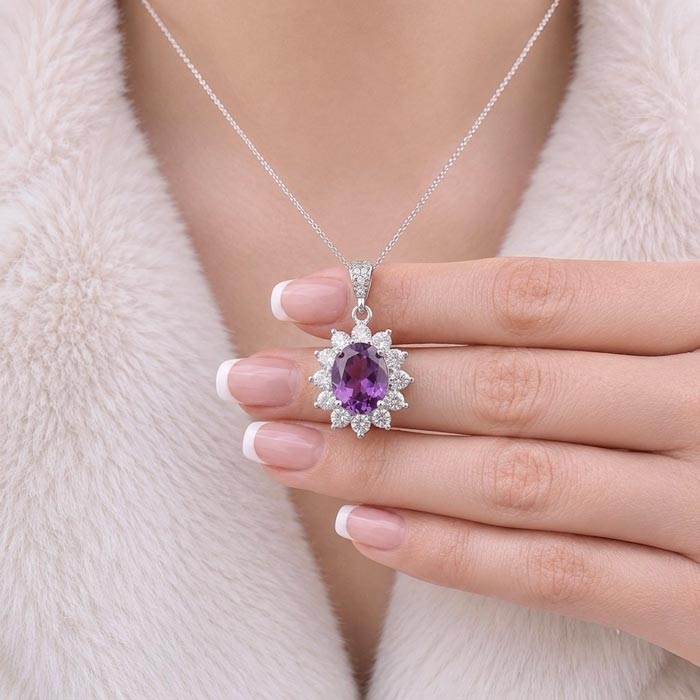 925 Silver Natural Amethyst Neklcace - No: 9000