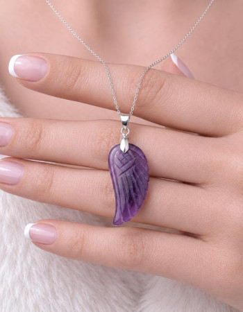 925 Silver Natural Amethyst Necklace - Wing of angels Model