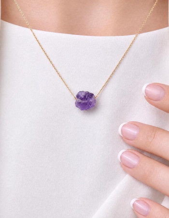 925 Silver Natural Amethyst Stone Pendant - Raw Shape