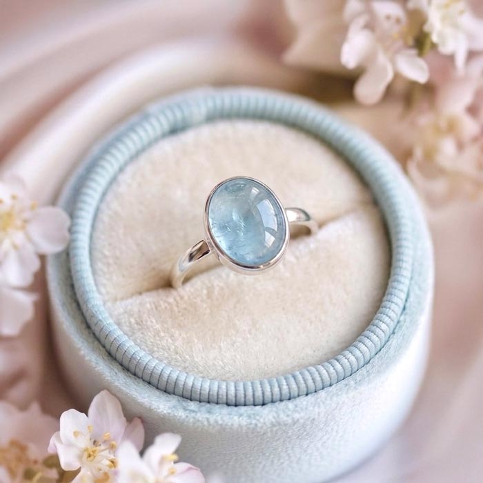 925 Silver Natural Aquamarine Stone Ring