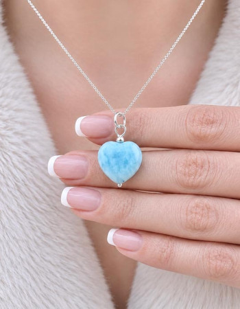 925 Silver Natural Aquamarine Stone Pendant - Heart Shape