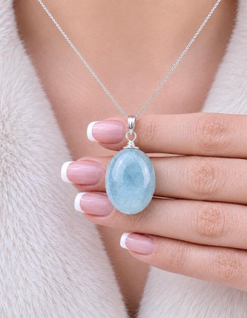 925 Silver Natural Aquamarine Stone Pendant