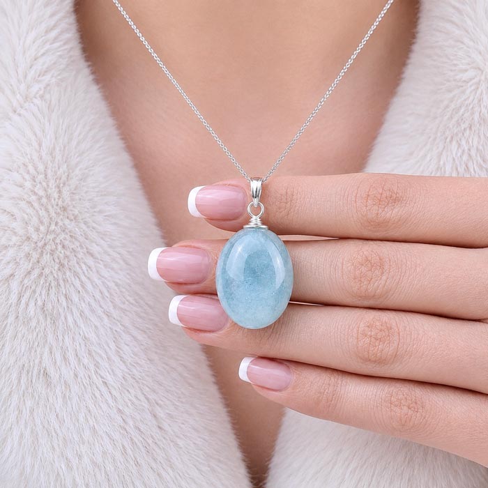 925 Silver Natural Aquamarine Stone Pendant