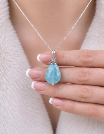 925 Silver Natural Aquamarine Stone Pendant - Drop Shape