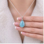 925 Silver Natural Aquamarine Stone Pendant - Drop Shape