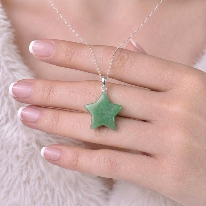 925 Sterling Silver Aventurine Stone Pendant - Star Shape