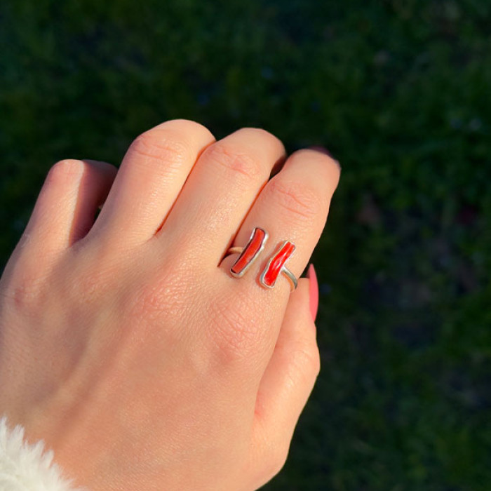 925 Silver Natural Red Coral Ring