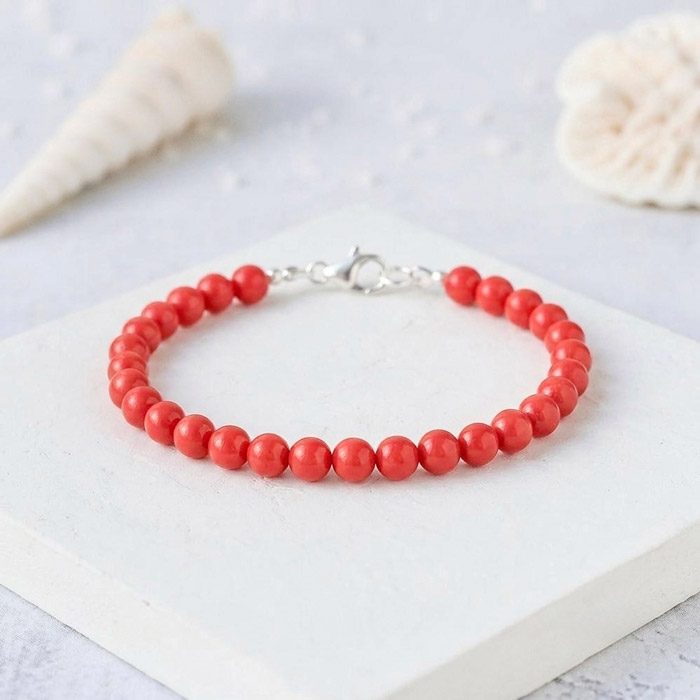 925 Sterling Silver Bracelet , 925 Silver Natural Red Coral Bracelet