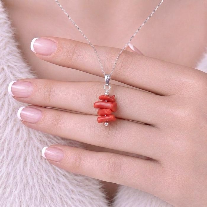 925 Silver Natural Red Coral Pendant