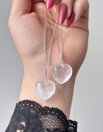 925 Silver Natural Crystal Quartz Pendant -  Heart of Love