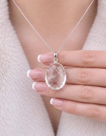 925 Silver Natural Crystal Quartz Pendant - Natural Shape