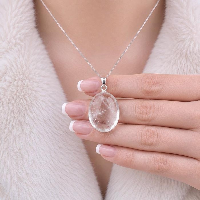 925 Silver Natural Crystal Quartz Pendant - Natural Shape