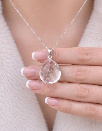925 Silver Natural Crystal Quartz Pendant - Natural Shape