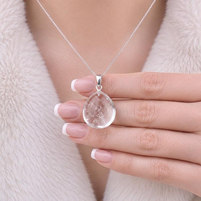 925 Silver Natural Crystal Quartz Pendant - Natural Shape