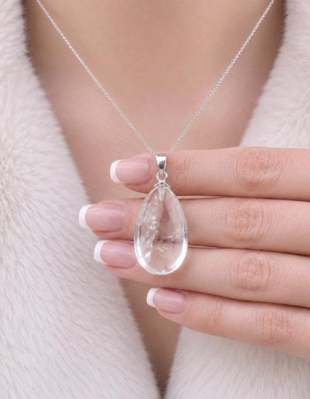 925 Silver Natural Crystal Quartz Pendant - Drop Natural Shape