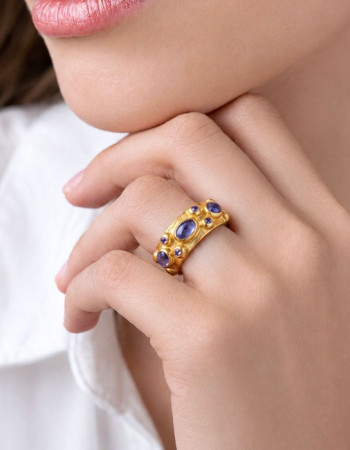 925 Sterling Silver iolite Stone Ring - No:6600