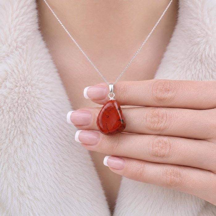 925 Sterling Silver Natural Red Jasper Pendant
