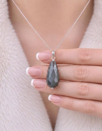 925 Silver Labradorite Stone Pendant - Faceted Cut