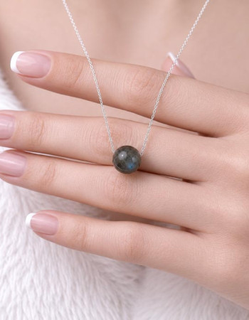 925 Silver Labradorite Stone Pendant  - Ball