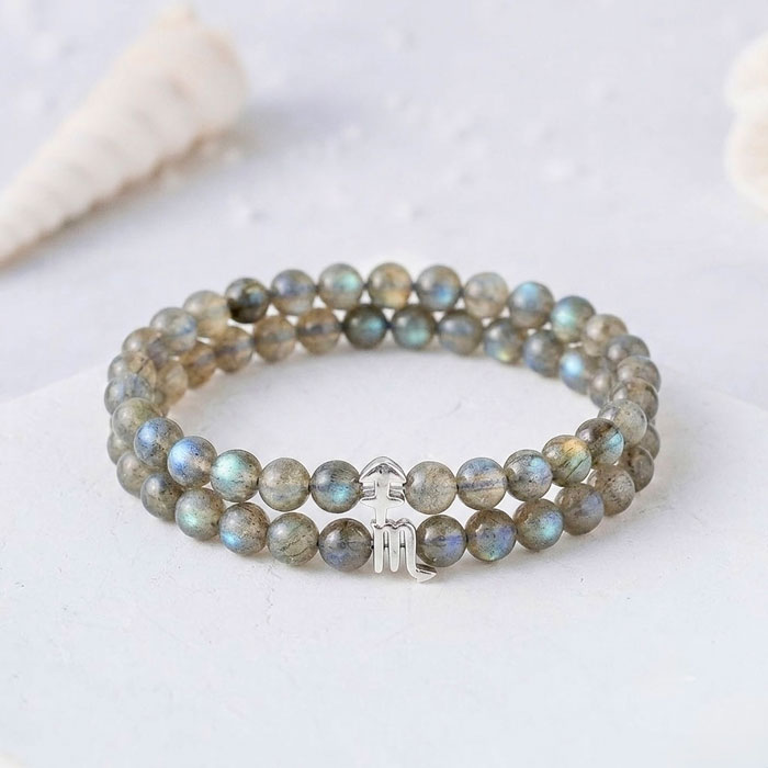 6mm Natural Labradorite Bracelet - Zodiac Sign can be added to the bracelet