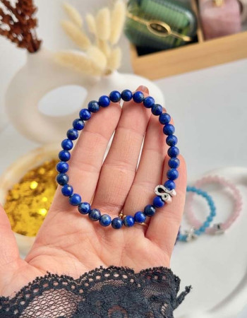 6mm Natural Lapis Lazuli Bracelet - Zodiac Sign can be added to the bracelet