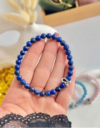 6mm Natural Lapis Lazuli Bracelet - Zodiac Sign can be added to the bracelet