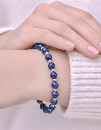 925 Sterling Silver Bracelet , 925 Sterling Silver 6mm Natural Lapis Lazuli Bracelet