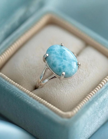 925 Silver Natural Larimar Stone Ring