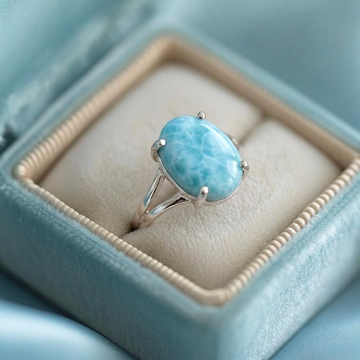 925 Silver Natural Larimar Stone Ring